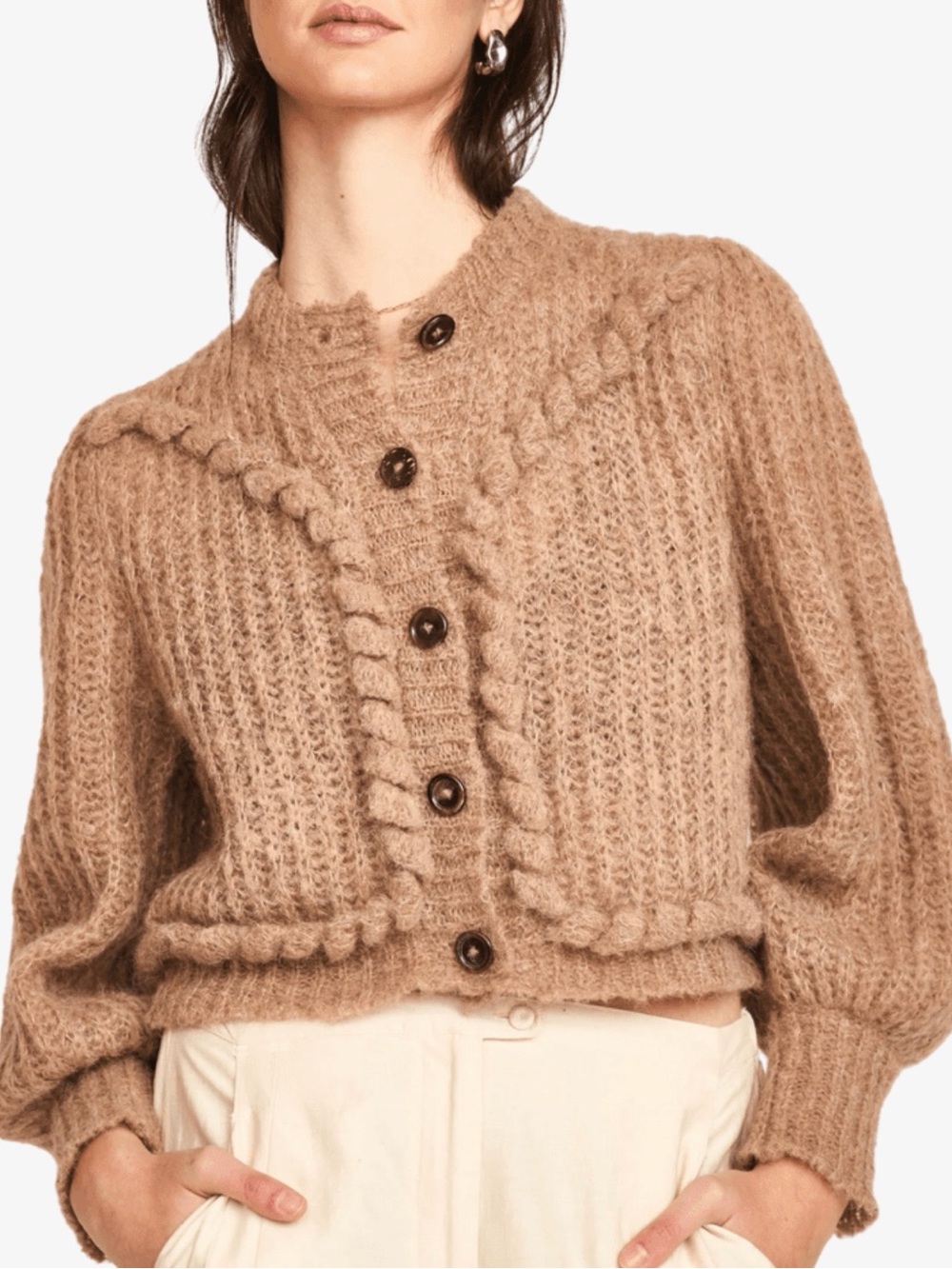 Mirth Moritz Embroidered Cardigan Cropped Brown Medium NWT